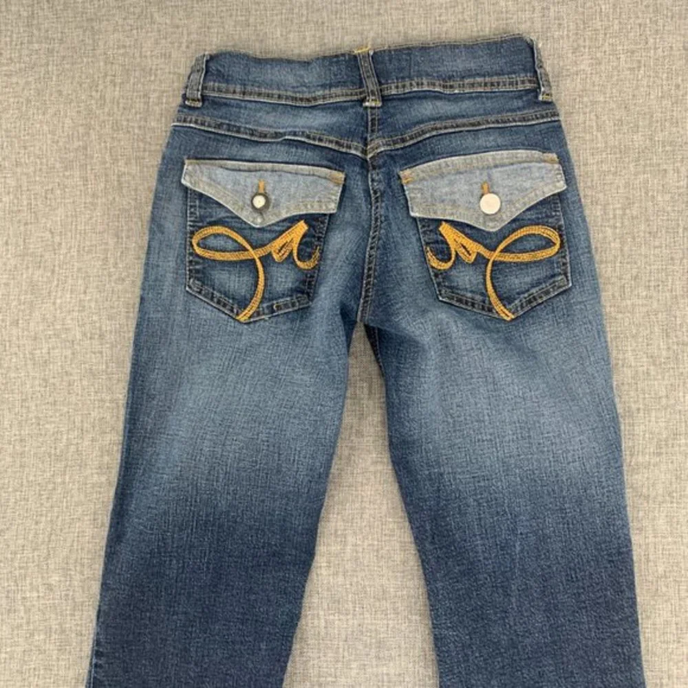 National Outfitters Cropped Denim Pants Size 1 Cuffed Stone Washed Embroidered P